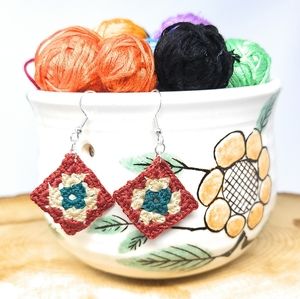 Handmade hand crafted "tiny" granny square earrings